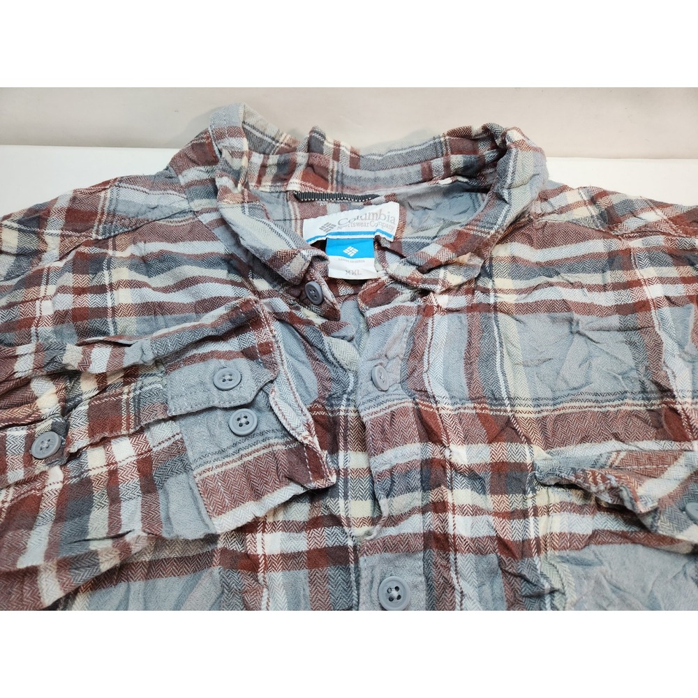 Columbia Sportswear‎ Mens Plaid Flannel Long Sleeve Shirt XXL Gray Button Up